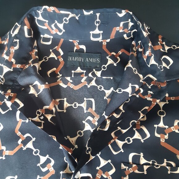 Vintage Hardy Amies Men's 1970's Nylon Black Button Up Shirt - Picture 2 of 14